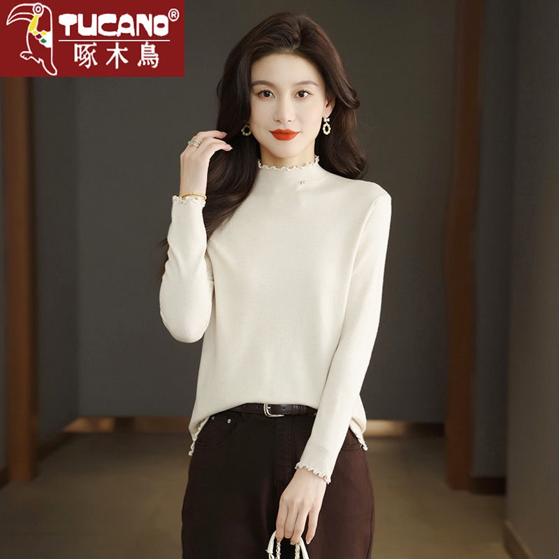 啄木鸟木耳边打底衫女长袖秋冬新款内穿修身毛衣减龄针织