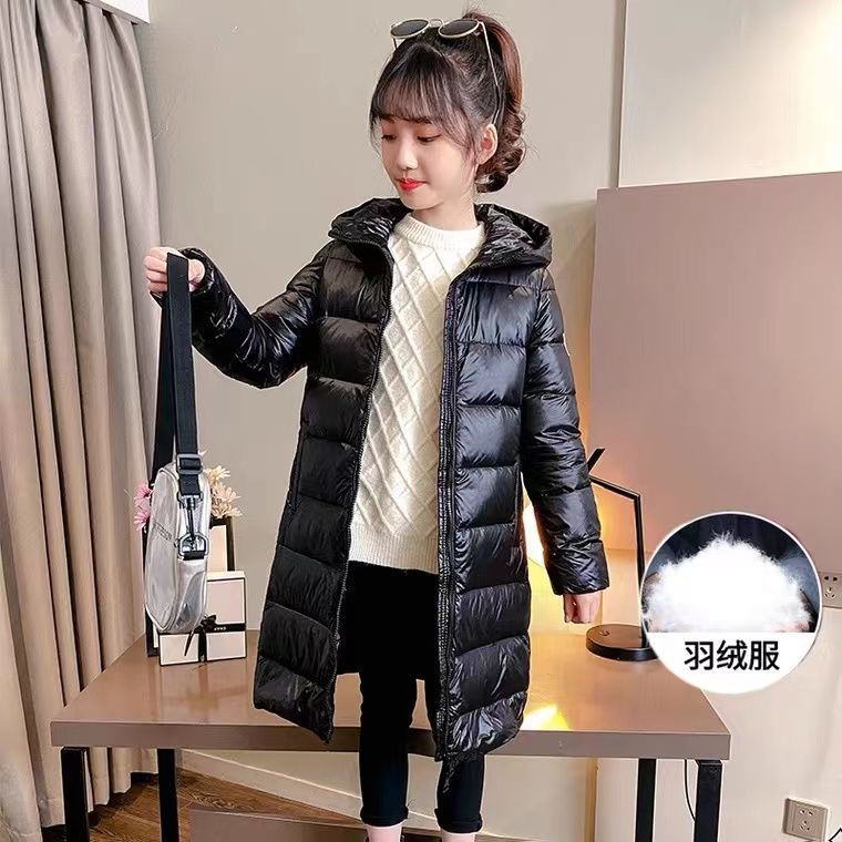 鸭鸭新款冬季超轻薄纯色洋气儿童羽绒服中长款加厚男女童小中大童