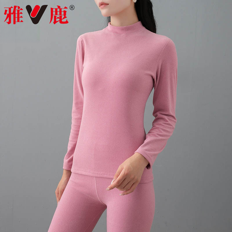 雅鹿德绒自发热冬季高领保暖内衣女加绒秋衣秋裤套装37度恒温贴身