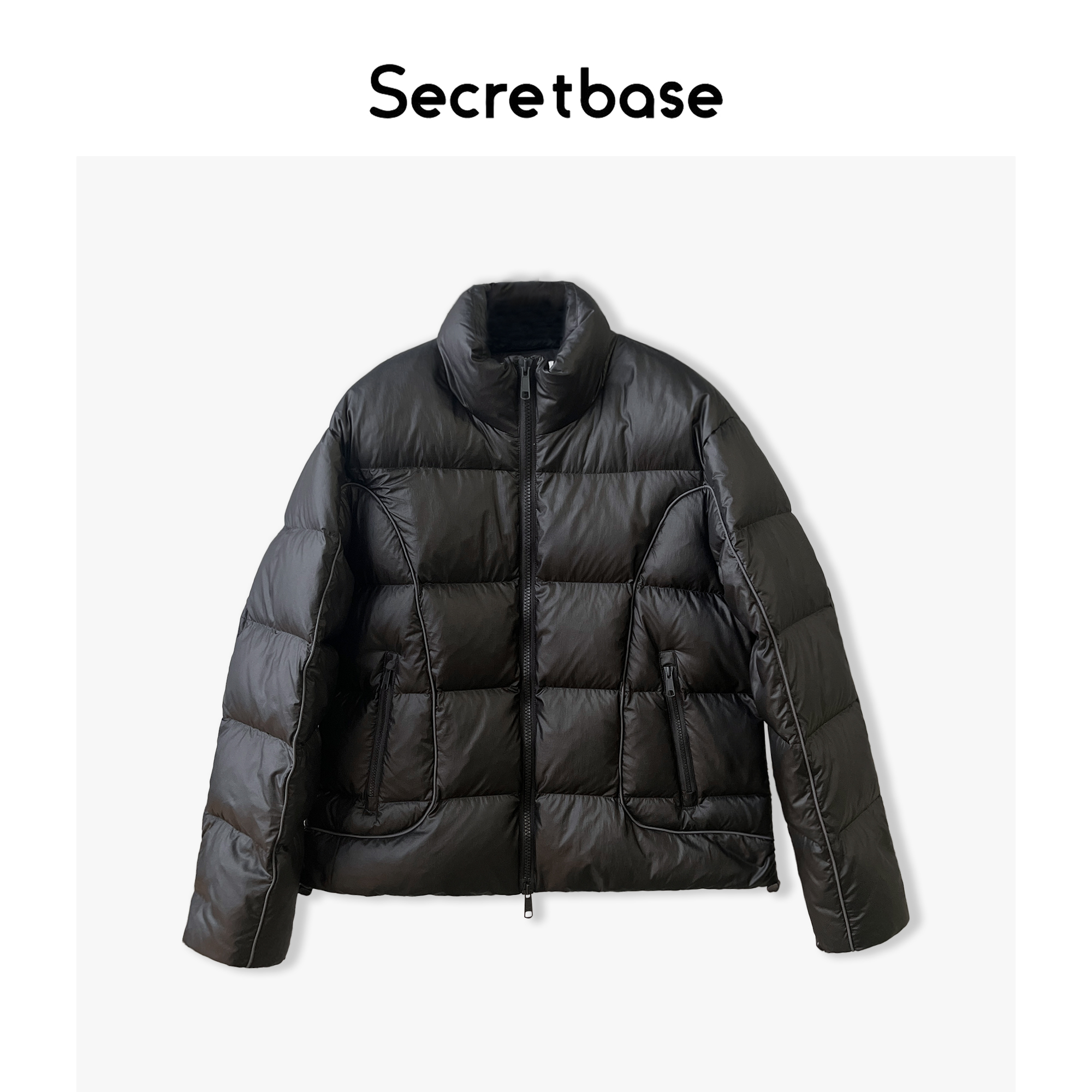 secretbase 95白鸭绒高端蓬松冬季立领龟背解构亮面短款羽绒服 