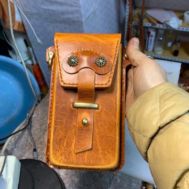战神版手工厚料牛皮皮盒腰包
