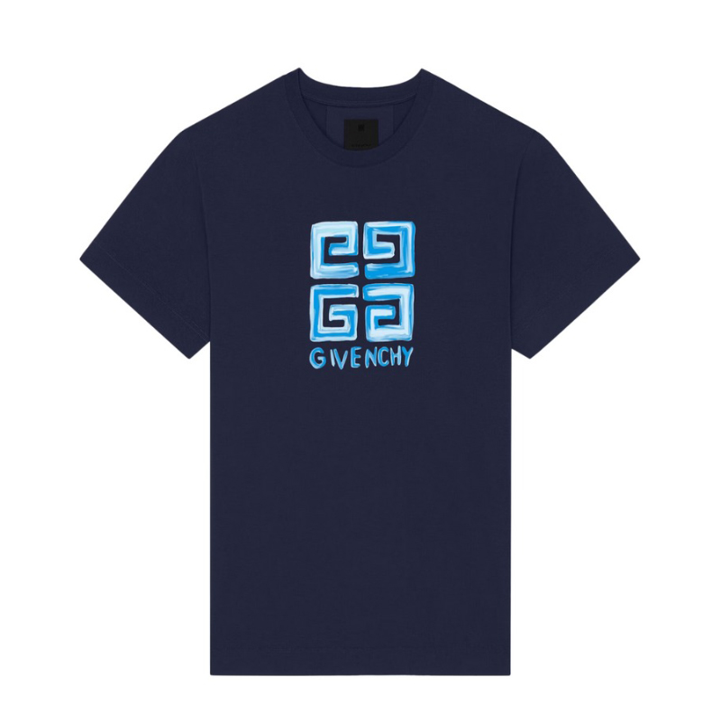 【双旦好礼】Givenchy 男士藏青色棉质蓝色图案印花圆领T恤
