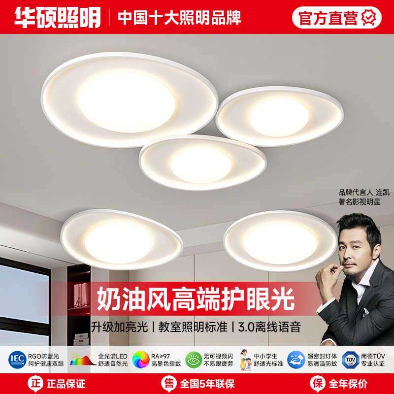 华硕照明简约现代鹅卵石客厅灯创意高亮大面积发光吸顶灯家用护眼