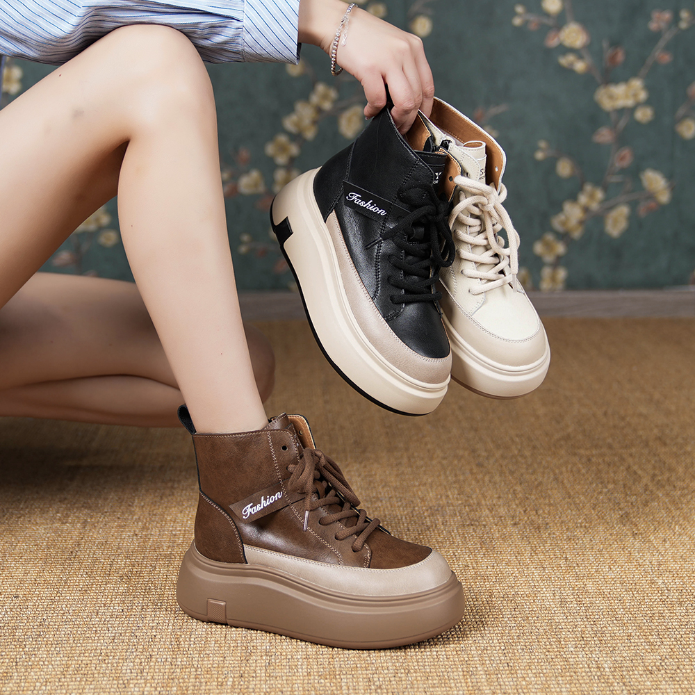 S【X】真皮软底复古鞋女2024秋冬新款百搭时尚高帮马丁靴女13818