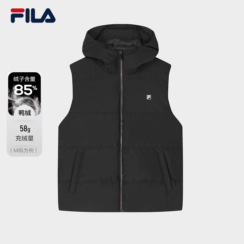 FILA斐乐女士马甲羽绒服运动连帽保暖秋冬冬季鸭绒F11W347902F