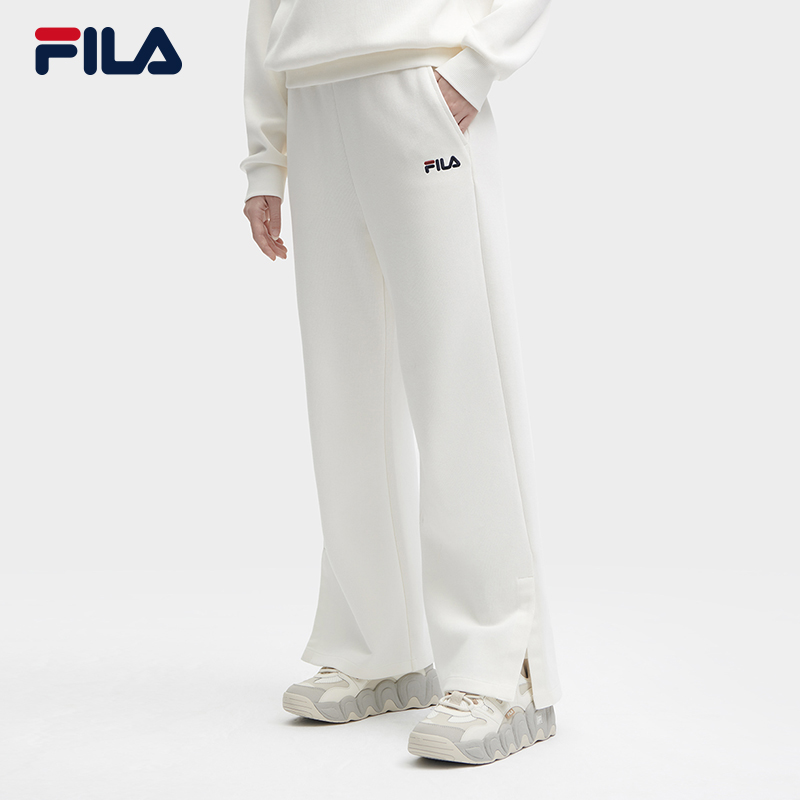 FILA斐乐休闲裤白色针织直筒宽松显瘦秋冬高腰时尚裤F11W349603F