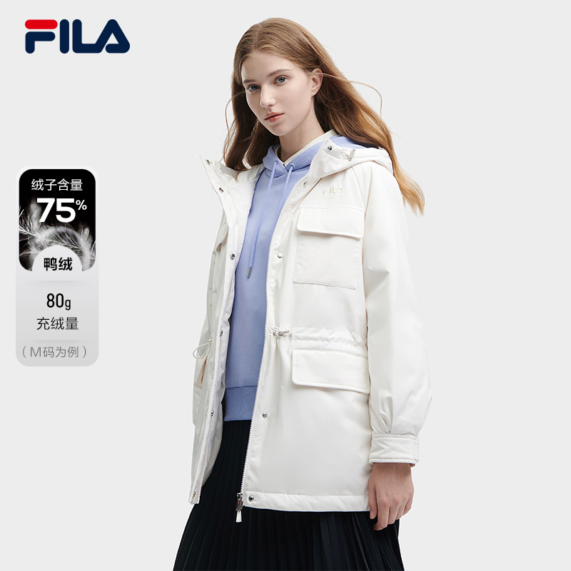 【防寒】FILA斐乐运动连帽中长款保暖冬季鸭绒短款女士F11W348906F