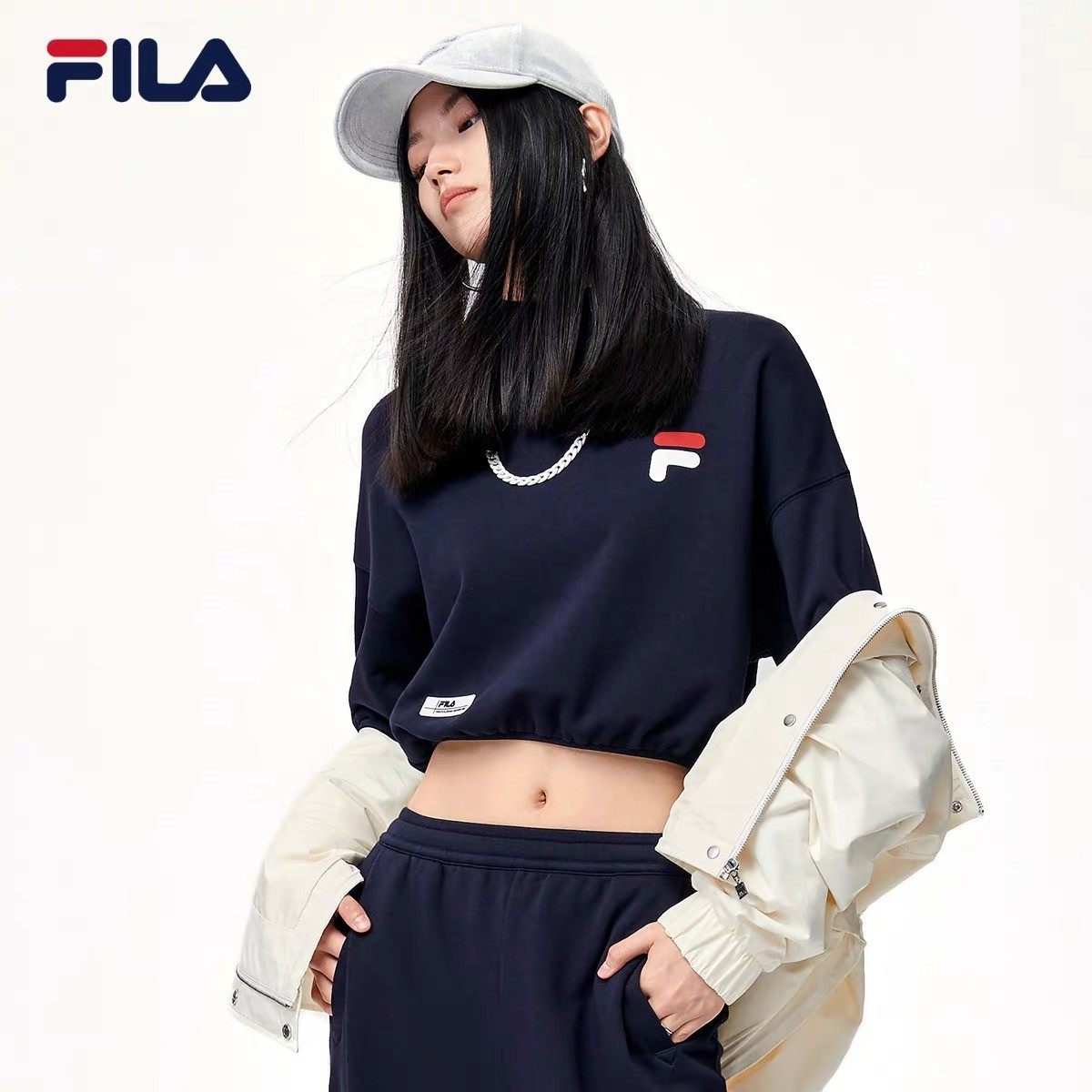 FILA  斐乐女装时尚休闲套头卫衣运动圆领宽松潮流  F11W149215F