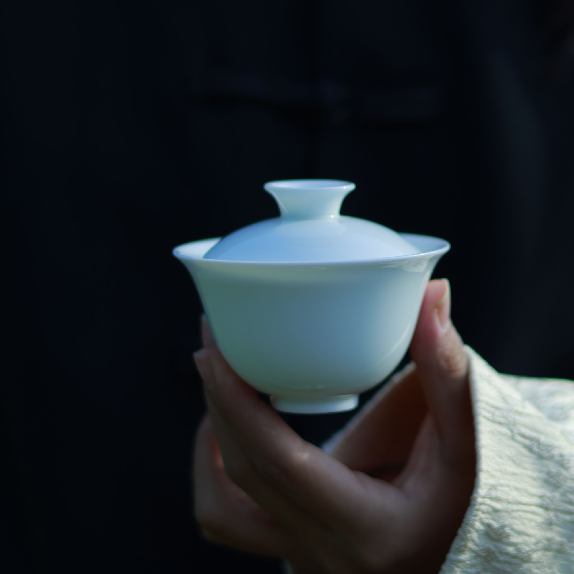 景德镇~景岚高温玉泥手工精修小号胭脂盖碗盖下100cc