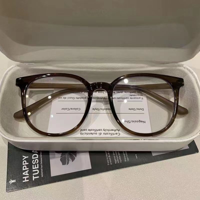 超轻复古茶色近视眼镜女款可配度数防蓝光素颜平光镜大框圆脸显女