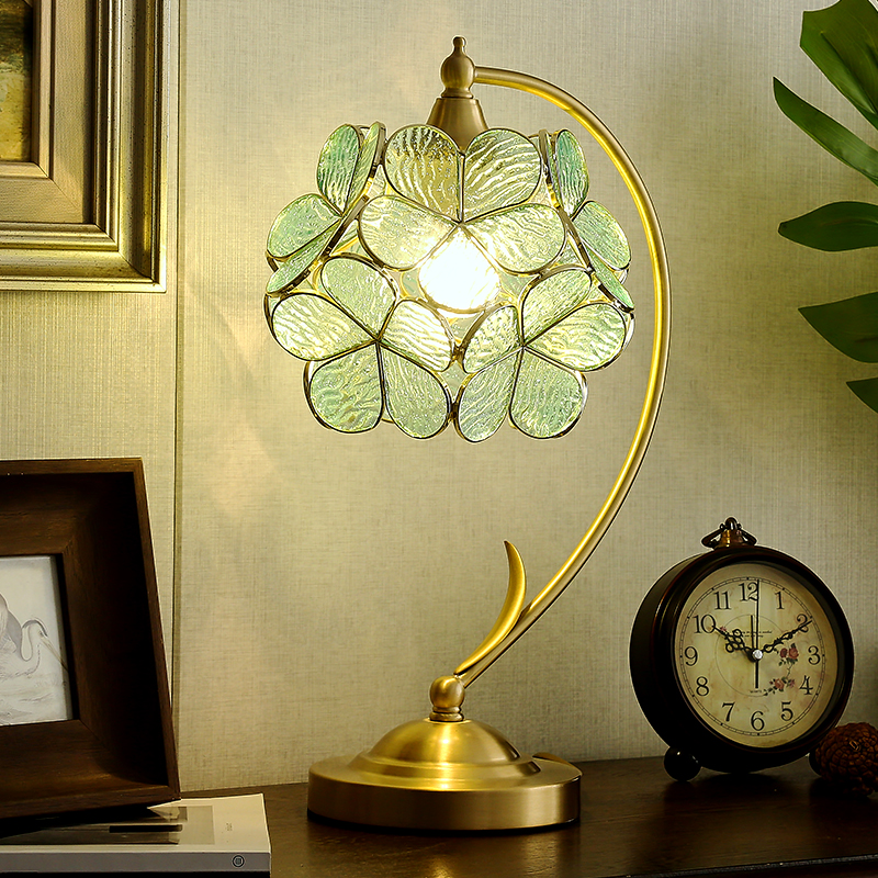 全铜台灯卧室床头灯客厅书房结婚花朵装饰美式欧式纯铜高档护眼灯