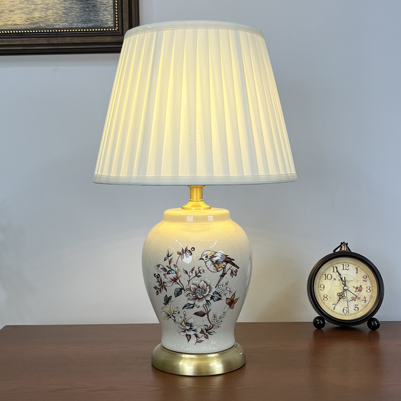 卧室床头灯客厅书房新中式美式乡村欧式田园布艺温馨暖光陶瓷台灯