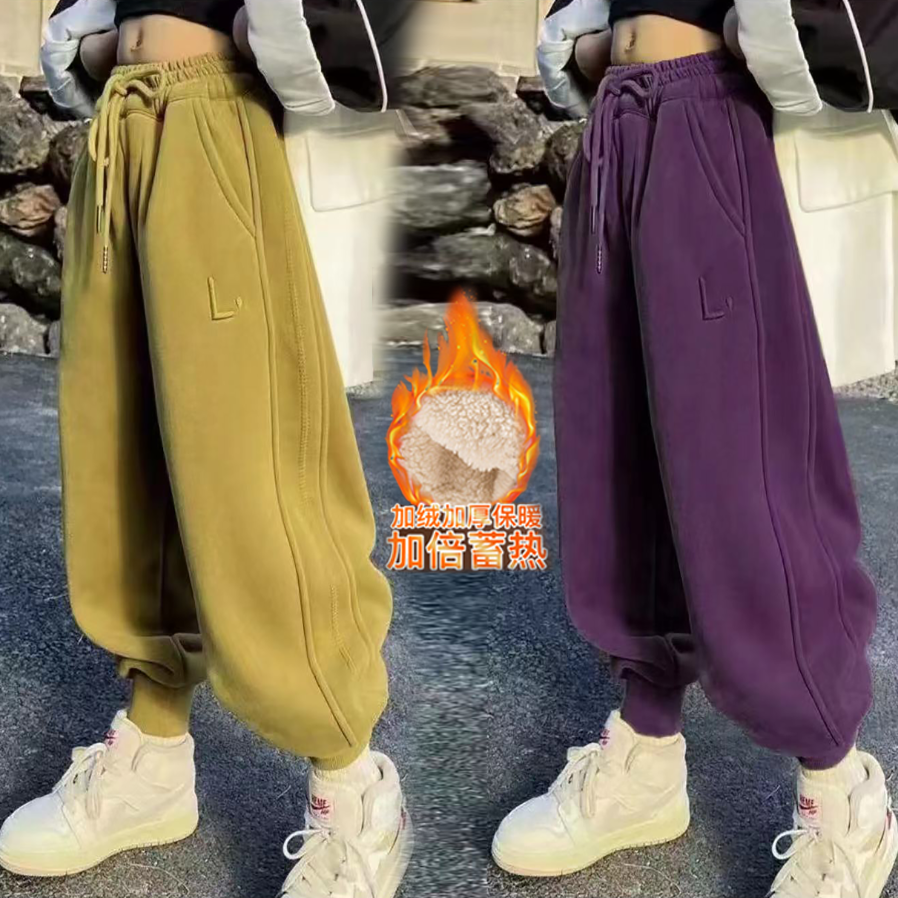 木子童装儿童加绒裤子中大童韩版一体绒加厚休闲卫裤宝宝网红百搭