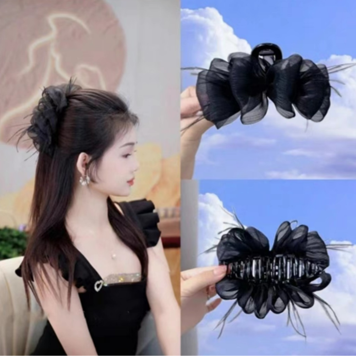 2025新款蓬松云朵泡泡抓夹气网红Z180气质黑色小抓夹时尚双面