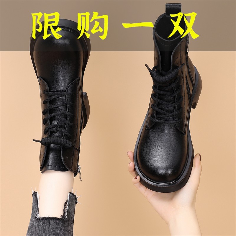 百丽纯爱网红爆款真皮平底马丁靴女2023秋季新款高帮显瘦软底单