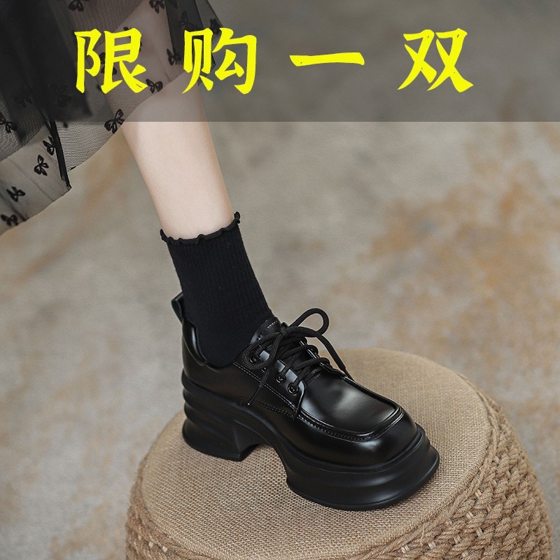 百丽纯爱真皮内增高厚底乐福鞋女2023秋冬新款休闲英伦风小皮鞋