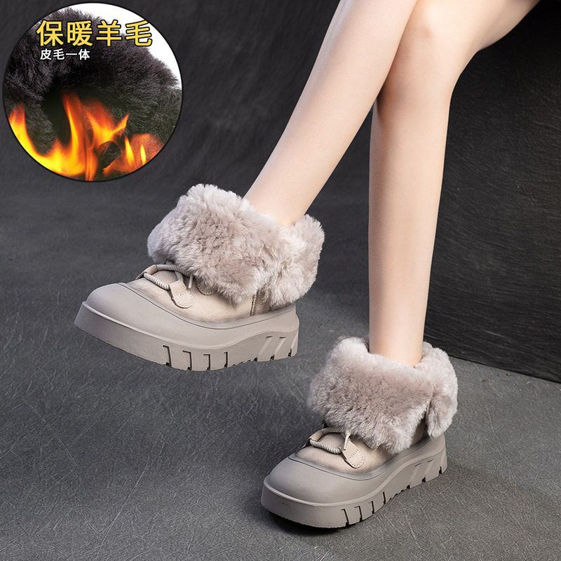 冬季新款保暖羊毛皮毛一体雪地靴休闲厚底时尚潮女鞋