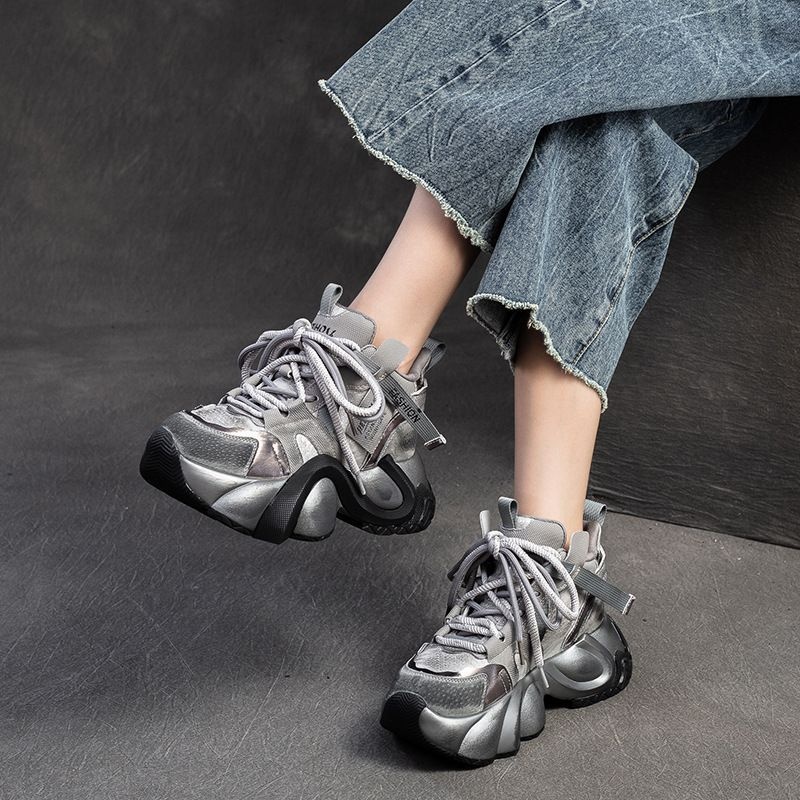 轻奢手工新款做旧擦色复古风运动老爹鞋高帮休闲时尚女鞋