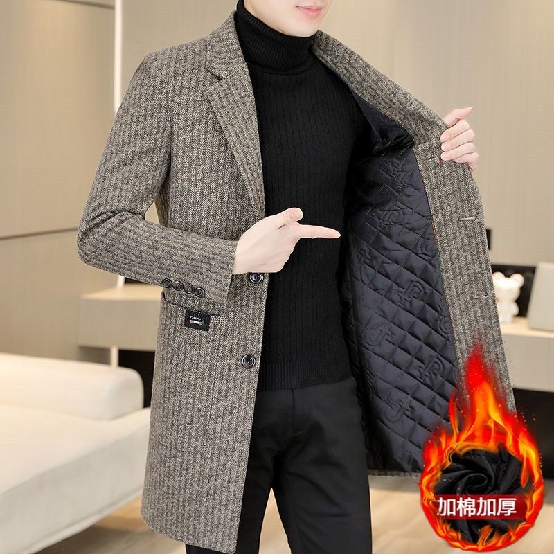 【小扬哥推荐】冬季毛呢大衣男士中长款休闲加棉痞帅呢子个性风衣