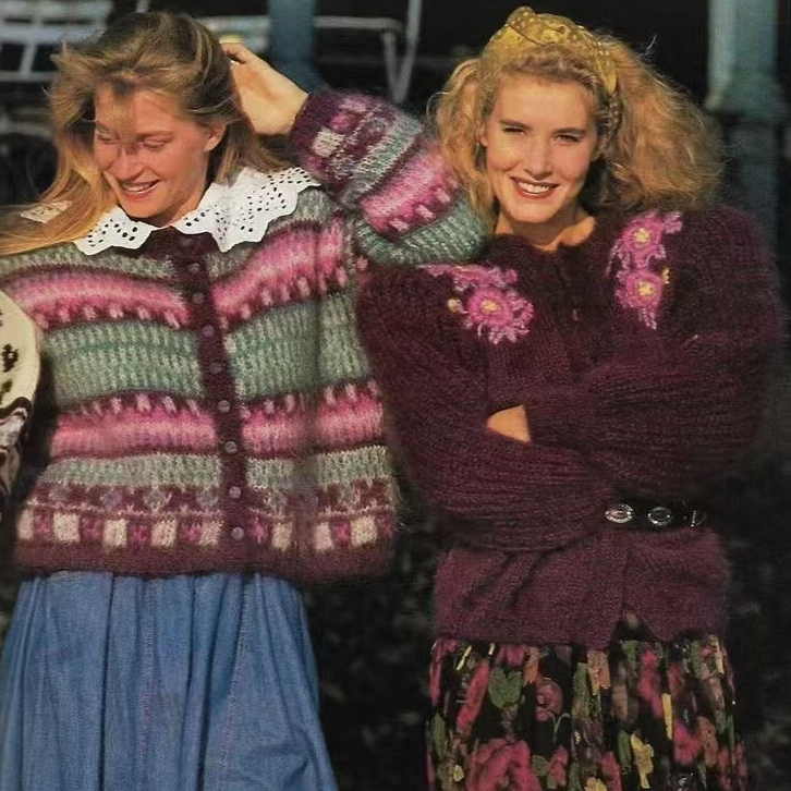 古着vintage 复古吊带印花刺绣长裙日系慵懒风女毛衣针织