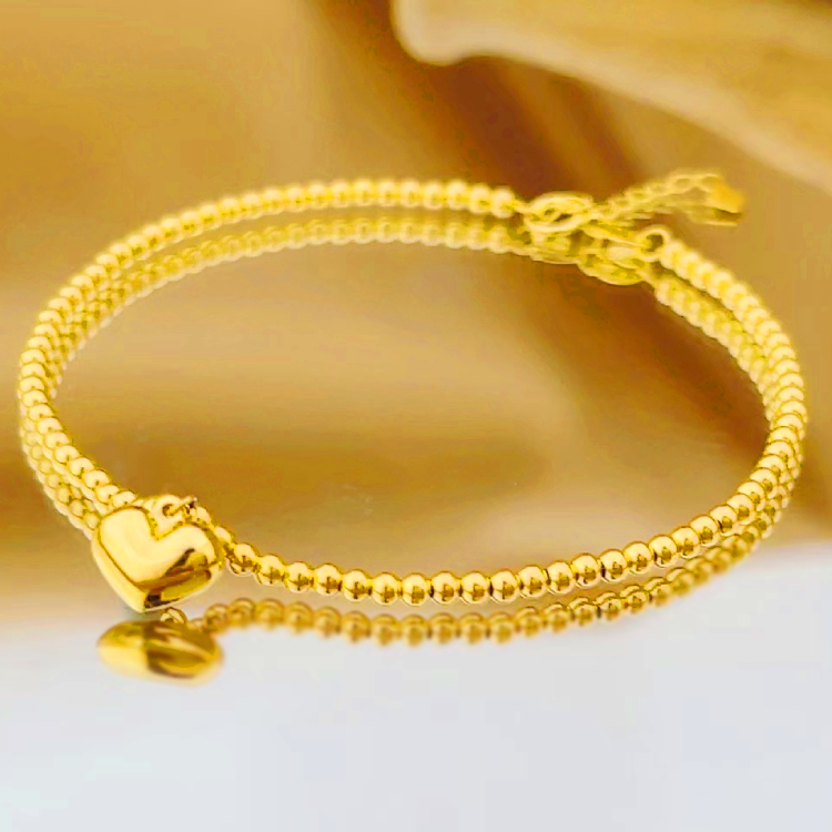 18K金爱心珠珠手链黄金色 G5964