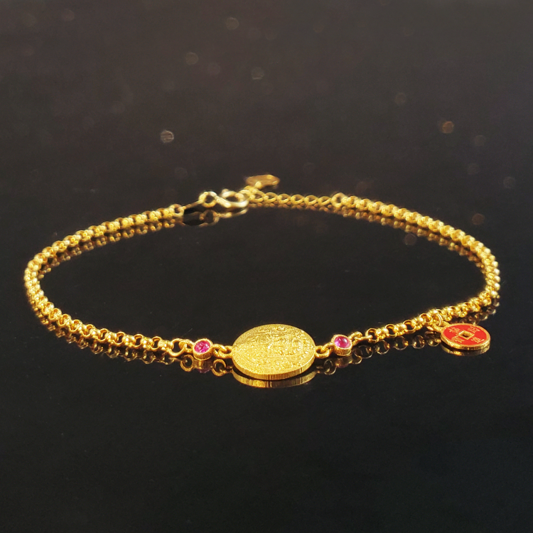 18K金烧蓝黄财神钱币手链G9124