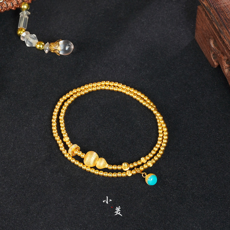 18K金古法拉丝葫芦转运珠双圈手链（多样性发货）G9641