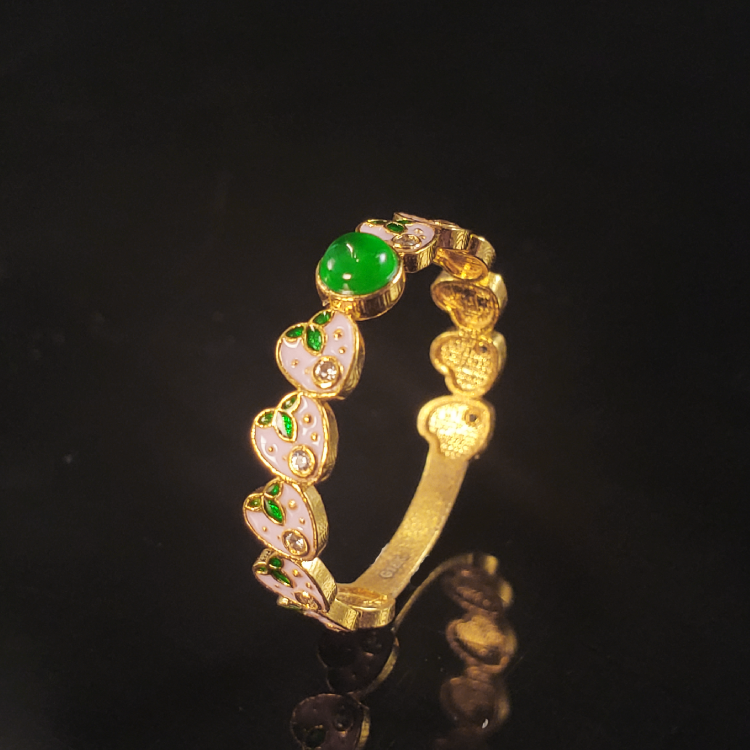 18K金*翡翠烧蓝草莓戒指  G4494