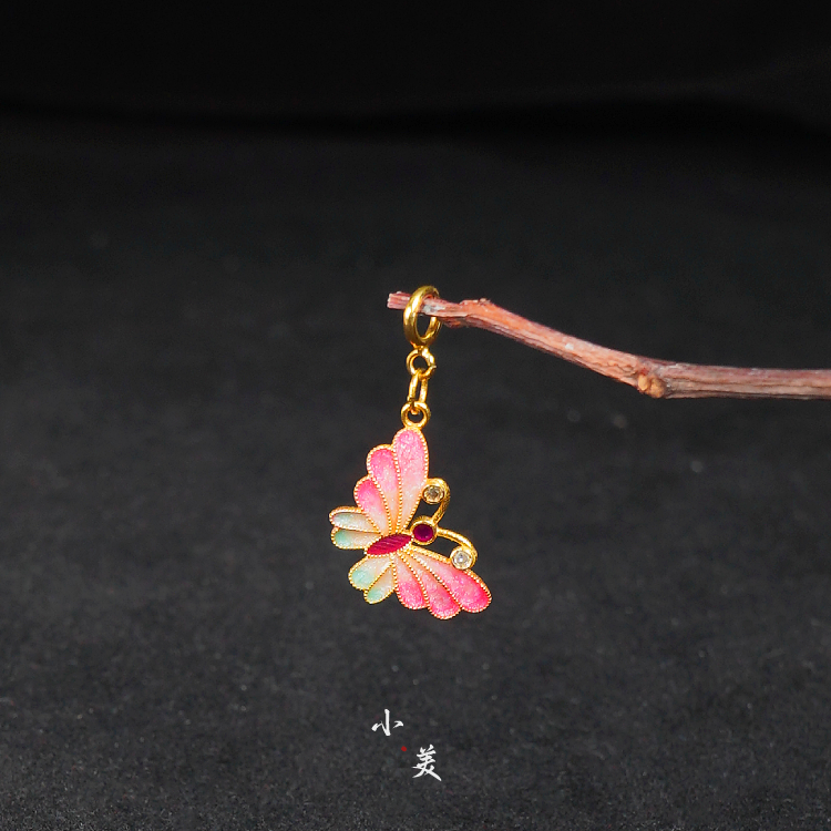 18K金烧蓝蝴蝶吊坠G8827