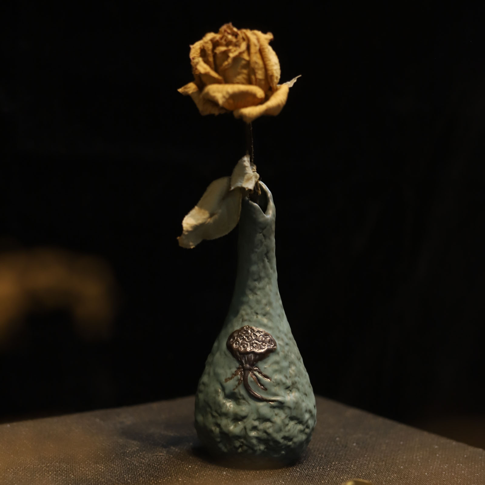 暖小瓷  青野莲蓬小花瓶 复古迷你小花插 桌面陶艺摆件 尺寸7.5*1