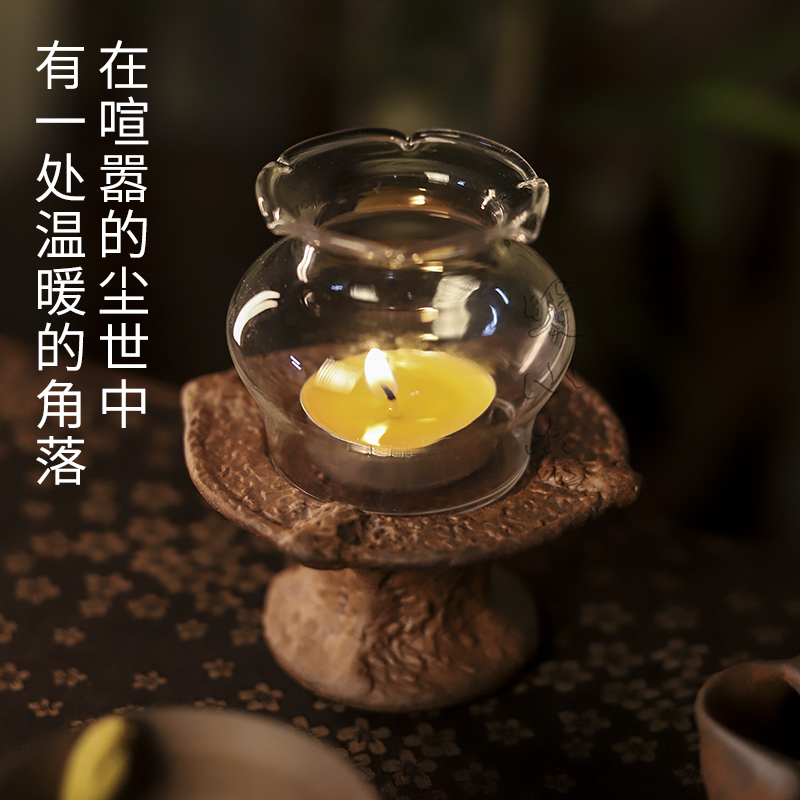 粗陶玻璃罩防尘网红茶室氛围灯中式温暖鎏金家用蜡烛灯茶室灯