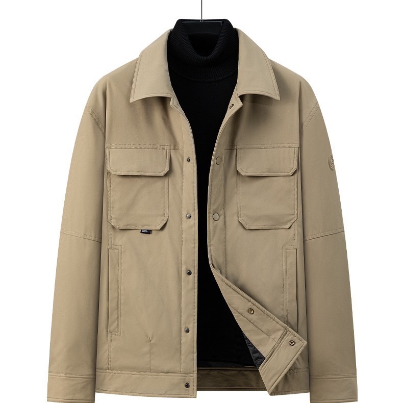 吴老板男冬季羽绒外套加肥加大码商务休闲翻领羽绒服加厚轻奢服