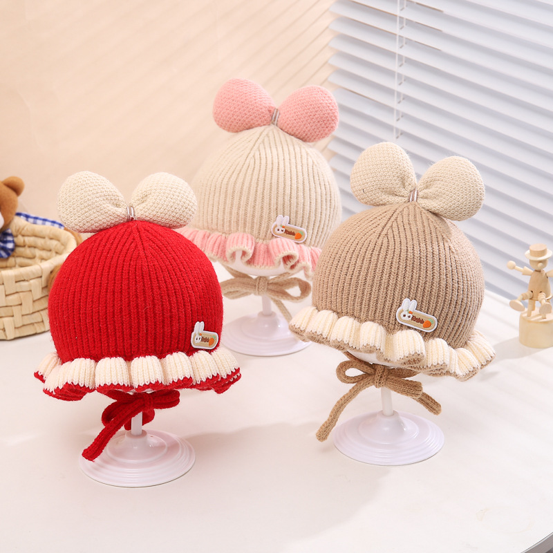 【玟悦】秋冬季女宝宝毛线帽加绒保暖婴儿套头帽冬天女童针织帽潮