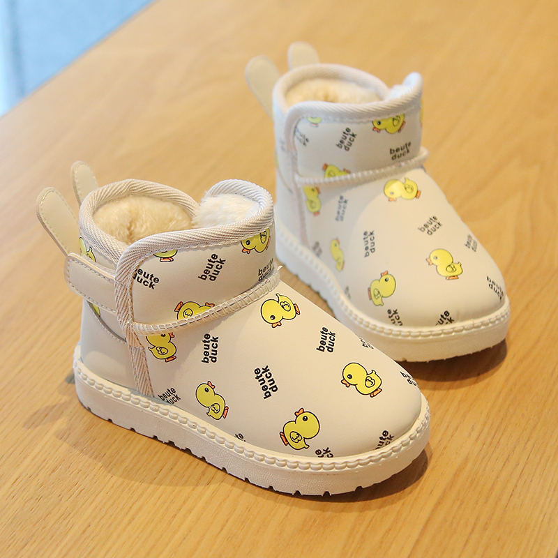 BEUTE DUCK冬季加绒儿童雪地靴满印小黄鸭女童短靴棉鞋防水防滑