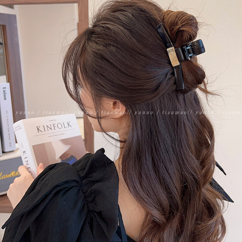 黑色抓夹发夹女后脑勺鲨鱼夹发抓夹子头饰发卡2023新款