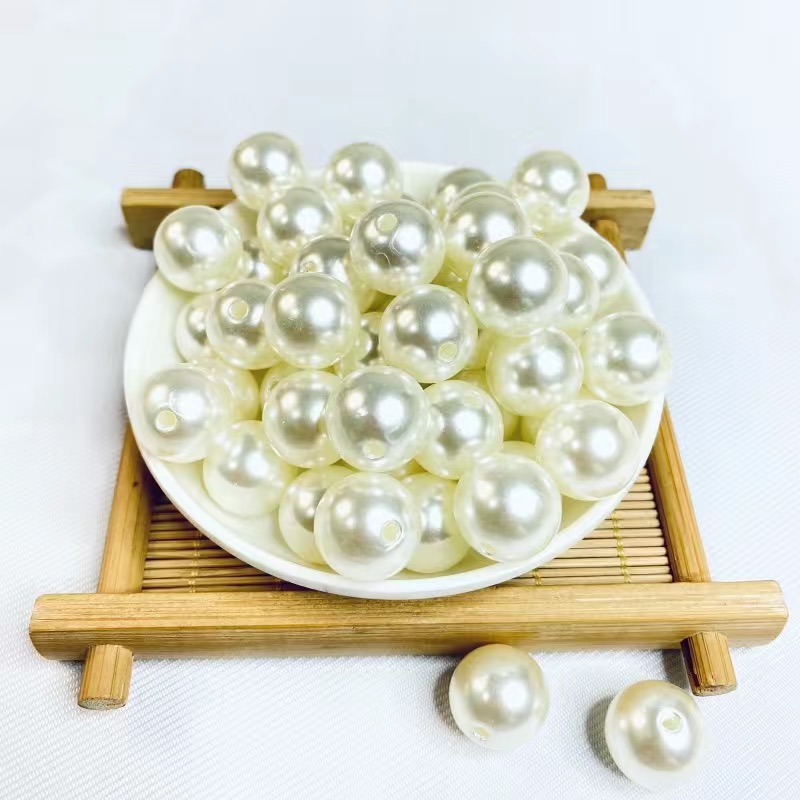 【小蚂蚁饰品】直孔珠散珠幻彩半面珠材料米白色仿珍珠双孔圆珠子