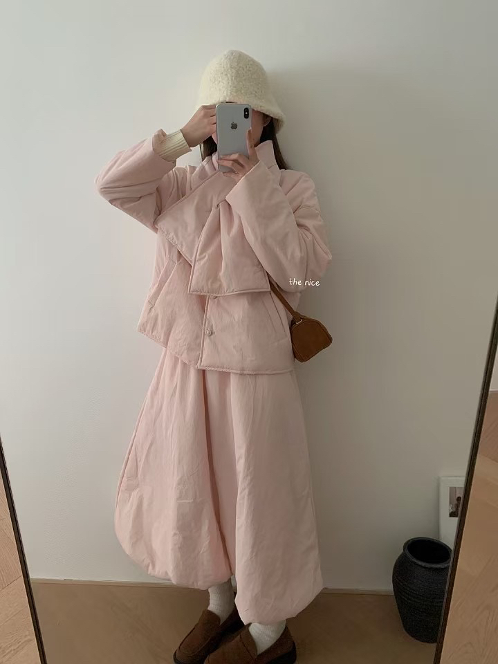 【小李】春秋款夹棉韩系棉服围巾＋花苞半裙三件套