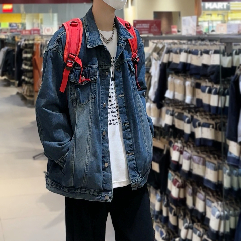 阿晨丨春秋新款休闲男外套水洗百搭牛仔外套韩版翻领港风复古夹克