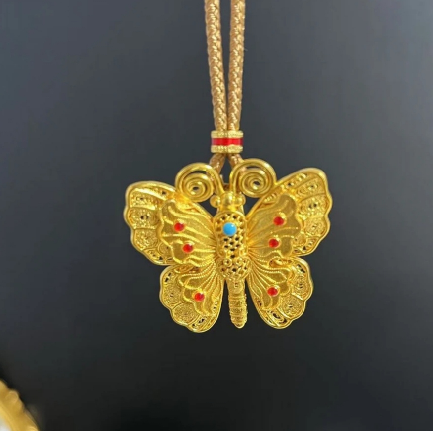 合金吊坠 精工韦雪同款蝴蝶吊坠毛衣链咖色绳子时尚百搭款