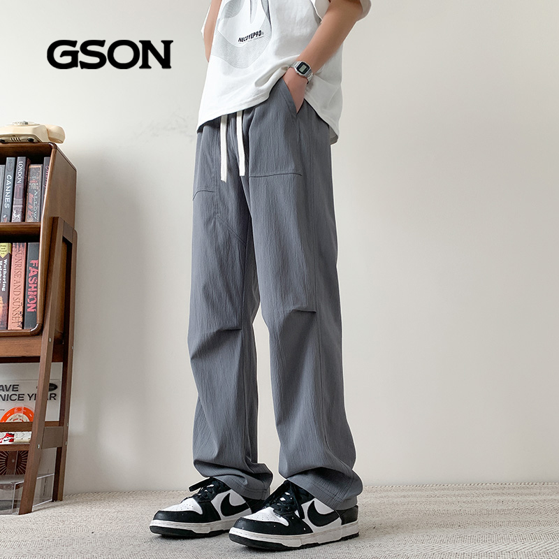 集团品牌GSON休闲工装裤男士夏季薄款速干垂感运动直筒长裤潮流