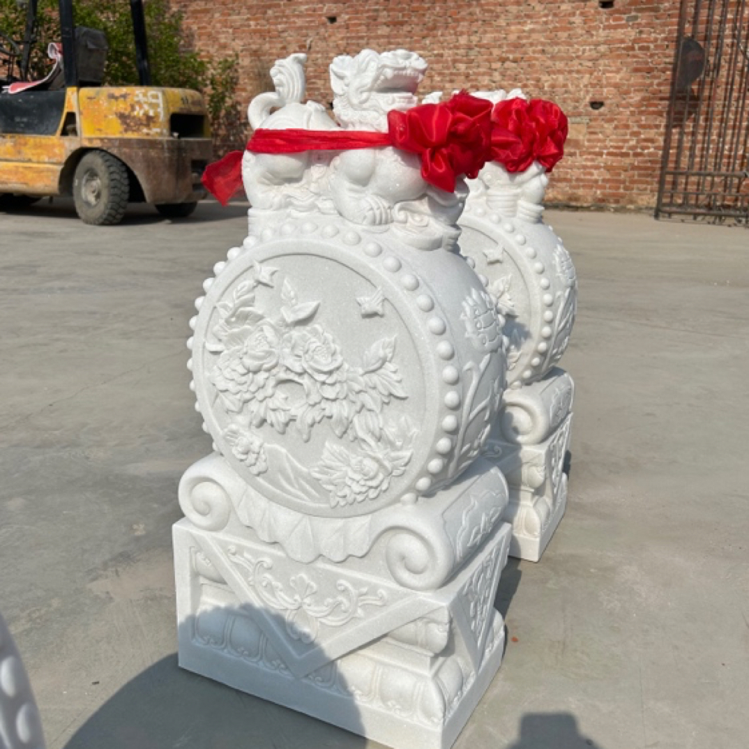 石雕门墩抱鼓石一对天然汉白玉貔貅门墩庭院别墅酒店门口装饰摆件