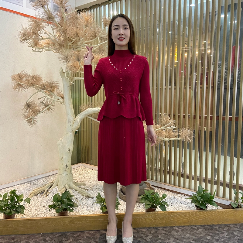 时尚针织系带马甲套装连衣裙女士秋冬新款2024减龄显瘦内搭毛衣裙