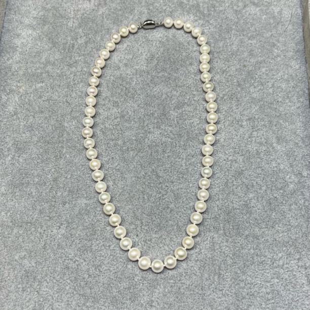 天然淡水珍珠正圆卡7.8mm左右精品光亮s925银扣头