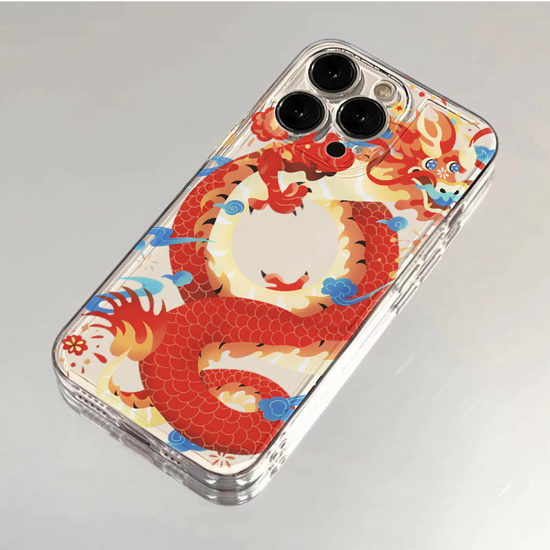 新年火焰祥龍适用iPhone15/14/13手机壳苹果小米vivo华为oppo国风