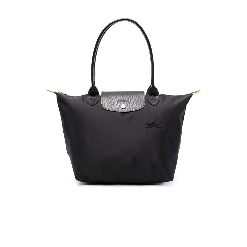 LONGCHAMP/珑骧 女款帆布拼牛皮饰边 饺子包手提单肩包 中号 黑色