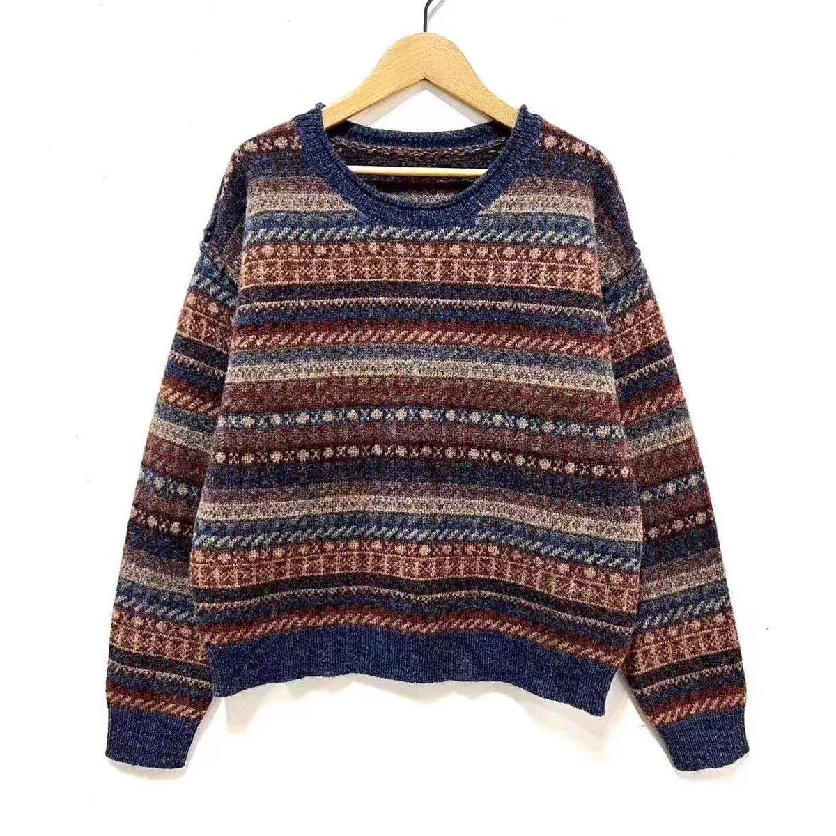 左岸迷香 果儿坊 【毛衣】时尚 针织 条纹 休闲 百搭 复古 7022