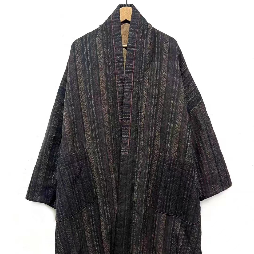 左岸迷香 果儿坊【长外套】棉服长外套条纹复古宽松8024