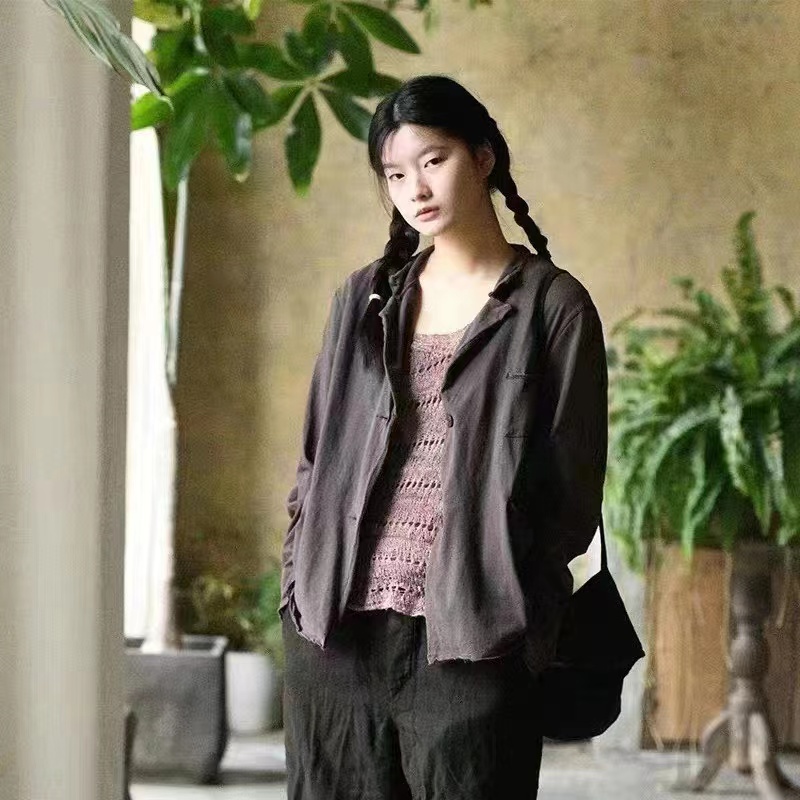 左岸迷香原创设计  果儿坊【短外套】灰咖色外套 91681