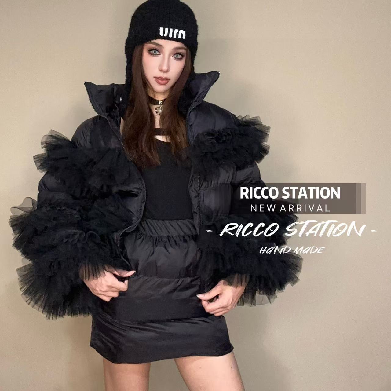 陈腰精CC设计师款重工荷叶边手工定制棉服轻奢风名媛风潮显瘦高级