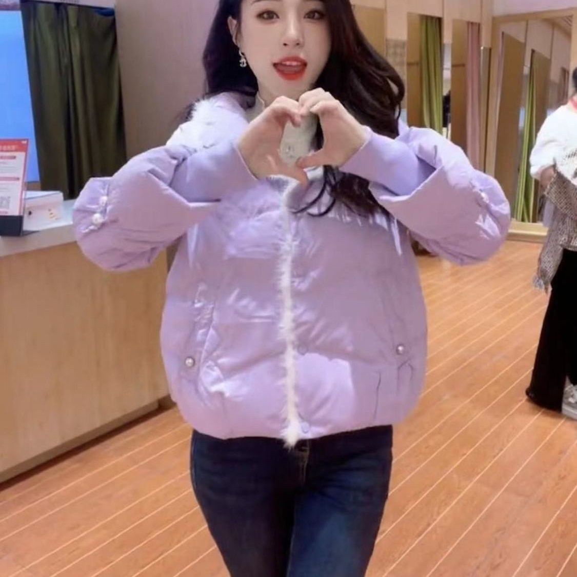 羽绒服2023年冬季新款爆款高级感炸街新中式女装国风紫色轻薄款